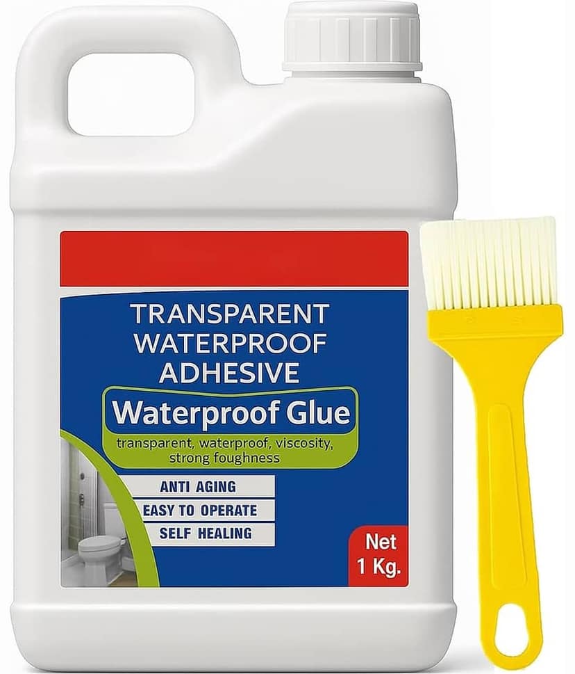 Bhavyta Transparent Waterproofing Glue with Brush – Roof Leakage Crack Seal Agent, Waterproof Adhesive Sealant for Bathroom, Tiles, Pipes, Wall, Window & Outdoor Surface Repair (1kg)