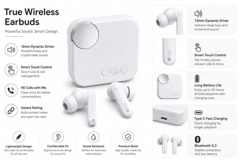 Truly Wireless Bluetooth in Ear Earbuds with 42 dB ANC, 12.4mm Driver,56ty view 3
