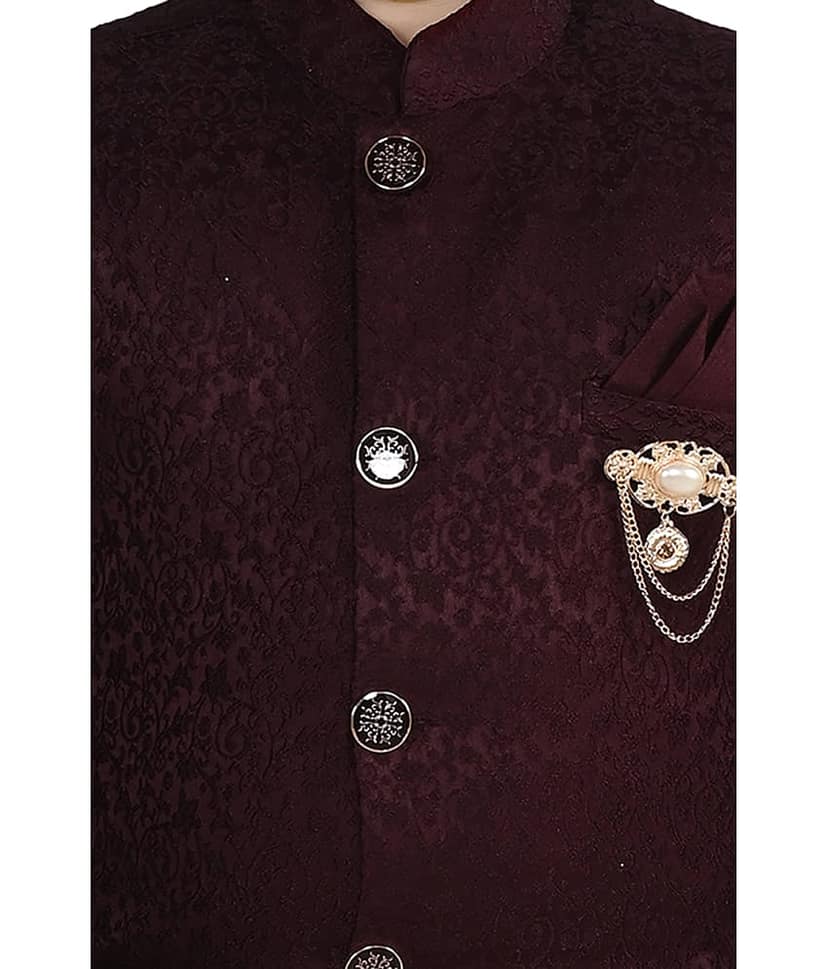 Arshia Fashions Boys Jacquard Wine Sherwani ( Pack of 1 ) view 2