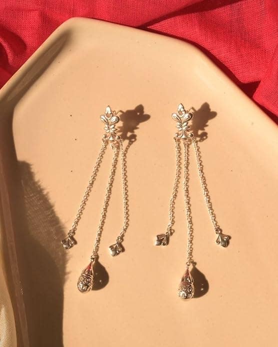 Vijayshree Sovani Designs 92.5 Sterling Silver Filigree Shoulder Grazer Earrings | Statement 925 Silver Dangler Shoulder Dusters | Unique Gifts for Women & Girls view 4