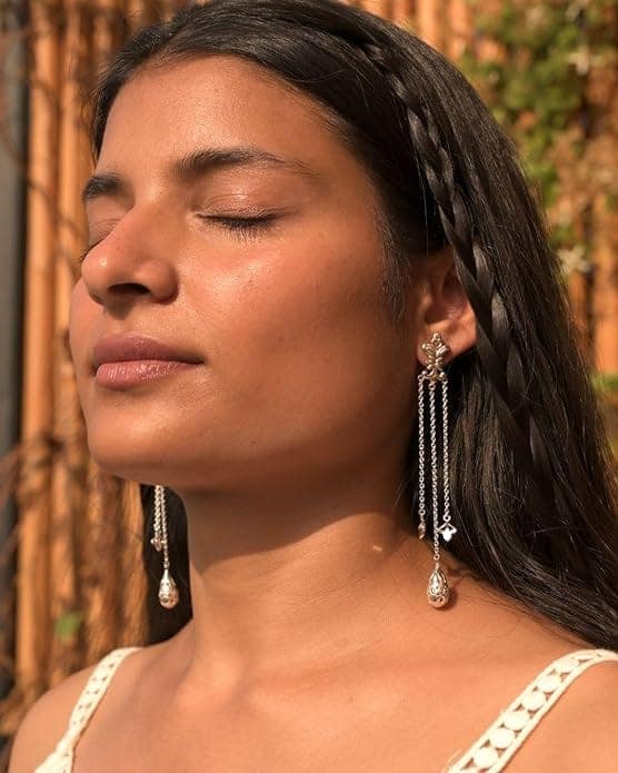 Vijayshree Sovani Designs 92.5 Sterling Silver Filigree Shoulder Grazer Earrings | Statement 925 Silver Dangler Shoulder Dusters | Unique Gifts for Women & Girls view 5