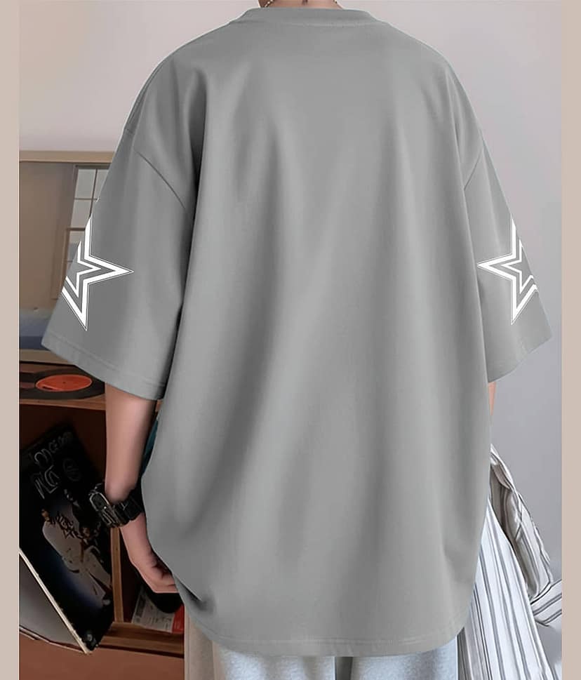 AOOSH Men Cotton Blend Oversized Fit Printed T Shirt ( Grey ) view 2