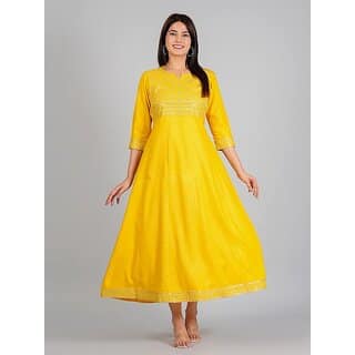 Radhika Fashion Mustard Viscose Solid Stitched Dress For Woman