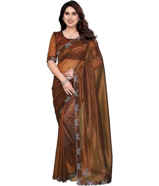 ANAND SAREES Net Solid Regular Saree With Unstitched Blouse Piece ( Yellow )