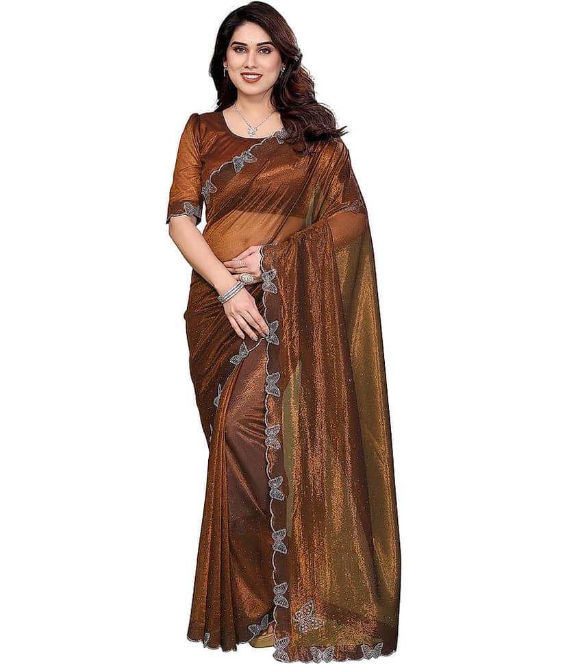 ANAND SAREES Net Solid Regular Saree With Unstitched Blouse Piece ( Yellow )