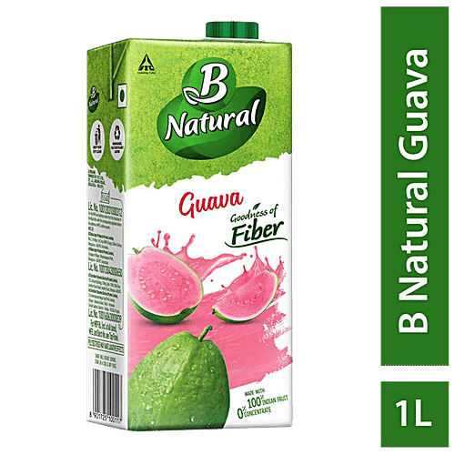 B Natural Guava Juice - Rich In Fibre, Vit C & E, 100% Fruit Pulp & 0% Concentrate, 1 L Carton