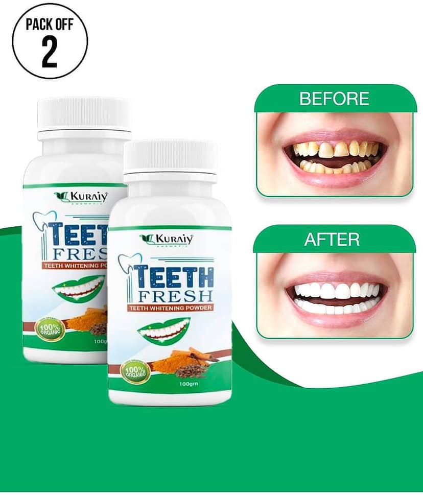 KURAIY Pearl Teeth Whitening Powder Teeth Brightening Oral Remove Plaque Stains 100g Pack of 2