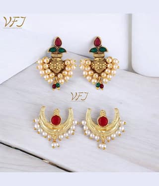 Vighnaharta Golden EarCuff Earrings ( Pack of 2 )