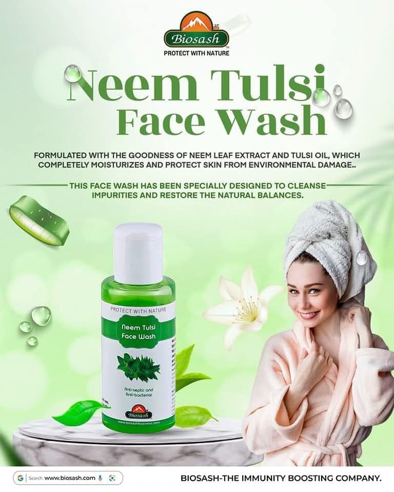 Biosash Neem Tulsi Face Wash 100ml | Herbal Facial Cleanser for Deep Cleansing & Acne | Hydrating Face Wash for Oily, Dry & Sensitive Skin | Anti-Septic & Anti-Bacterial | Skin Brightening & Purifying view 3