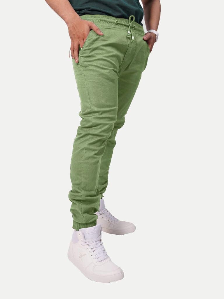 Men Light Green Solid Elasticated Joggers view 2