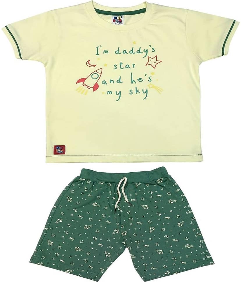 Kideon Pack of 1 Boys Cotton T-Shirt & Shorts Set ( Yellow )