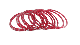 Pink Glass Bangle Set with Rhinestones