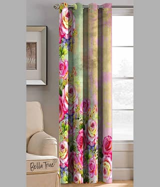 BELLA TRUE Abstract Printed Semi-Transparent Eyelet Curtain 7 ft ( Pack of 1 ) - Multicolor