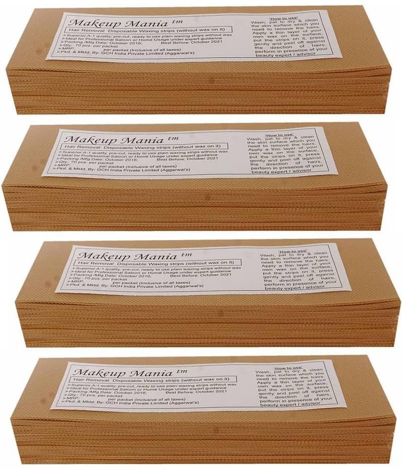 Makeup Mania Hair Removal Waxing Strips 280 Strips (4 Pkts x 70) Non-Woven Body Wax Strips (Beige)