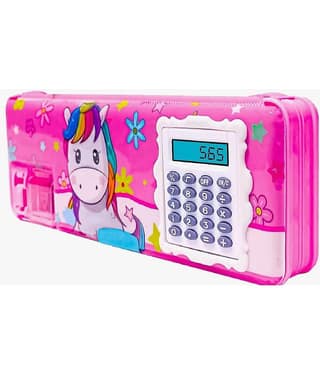 YESKART-1 Pcs calculator geometry, calcic Geo, Dual Sharpener With Calculator, Double sided Stationary Box for Girls Art Plastic Pencil Box (Random Selection For Design)