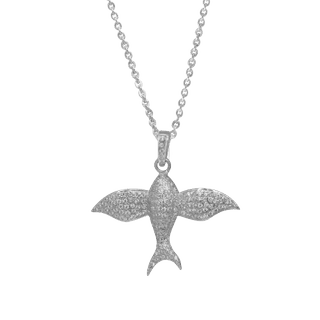 Sparkling Silver Bird Pendant Necklace with Micro-Pave Zirconia