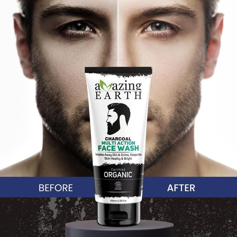 AMAzing EARTH Certified Organic Activated Charcoal Face Wash for Men - 100% Natural with Neem, Orange, Rice, Grapeseed, Sandalwood Extract, Fights Pollution, Oil Control, Sulphate and Paraben Free, Vegan, Cruelty Free - 100ml view 4