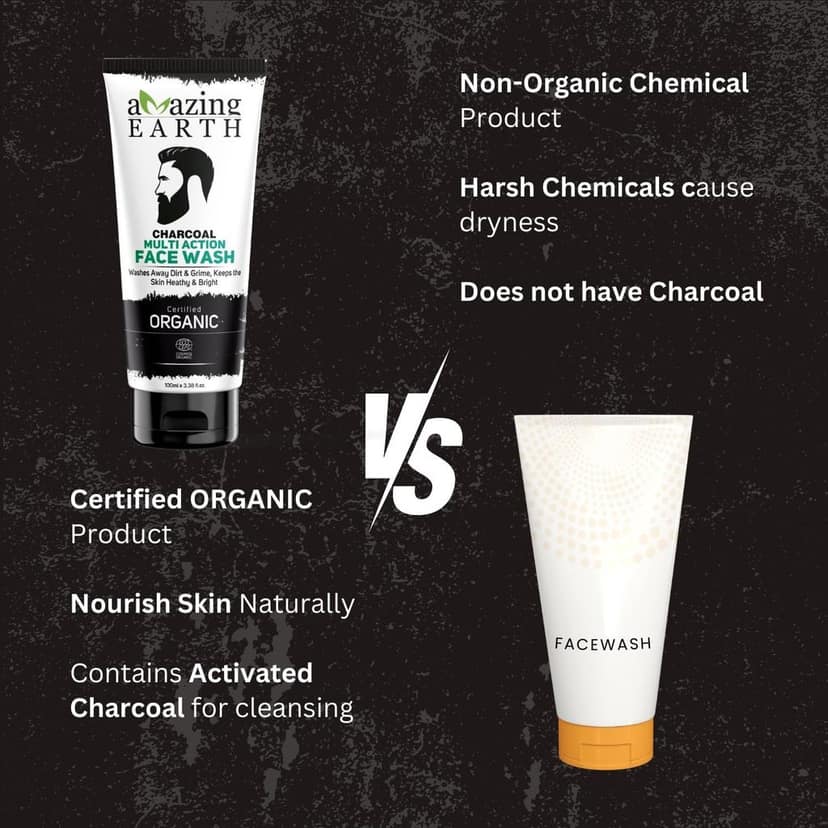 AMAzing EARTH Certified Organic Activated Charcoal Face Wash for Men - 100% Natural with Neem, Orange, Rice, Grapeseed, Sandalwood Extract, Fights Pollution, Oil Control, Sulphate and Paraben Free, Vegan, Cruelty Free - 100ml view 8