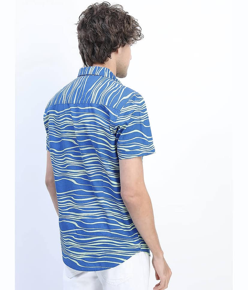 Highlander 100% Cotton Slim Fit Printed Half Sleeves Men's Casual Shirt - Blue ( Pack of 1 ) view 3