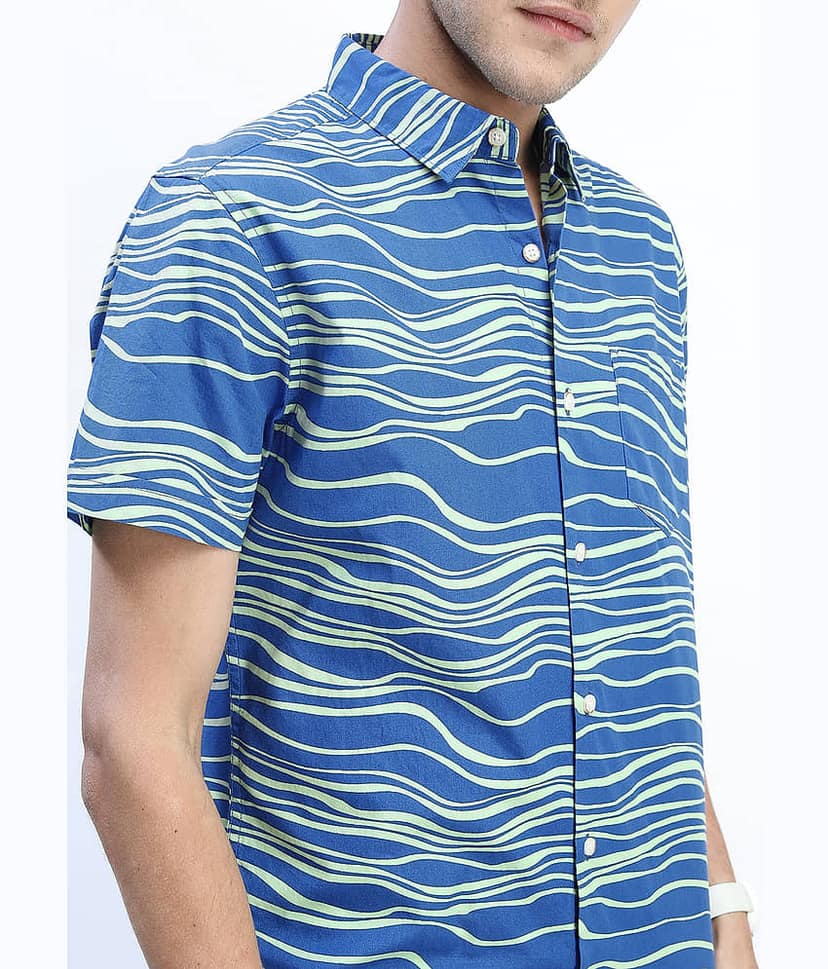Highlander 100% Cotton Slim Fit Printed Half Sleeves Men's Casual Shirt - Blue ( Pack of 1 ) view 4