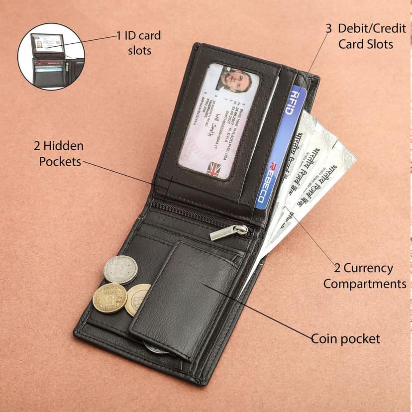 Vital King Men Travel Brown Genuine Leather RFID Wallet (9 Card Slots) view 6