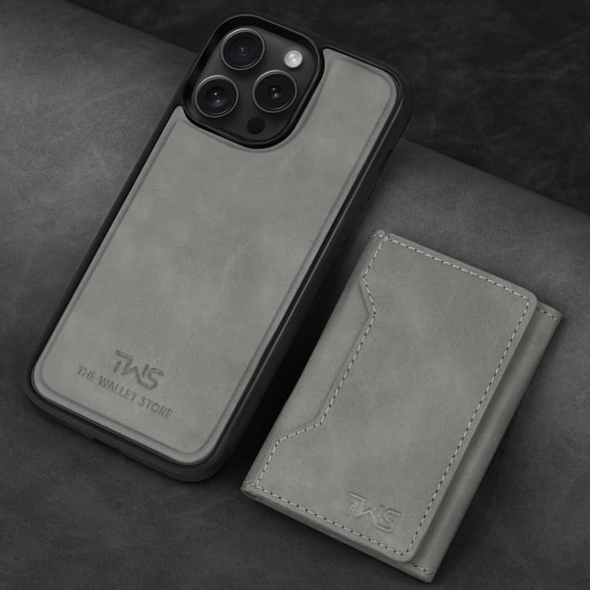 The Wallet Store Premium Leather iPhone Case Cover With Detachable Cardholder - Gey - iPhone 14 Pro view 2
