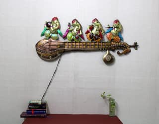 Beautifully Crafted Wall Decor Veena Ganesha With LED light For Home or office Decor 102 CMs