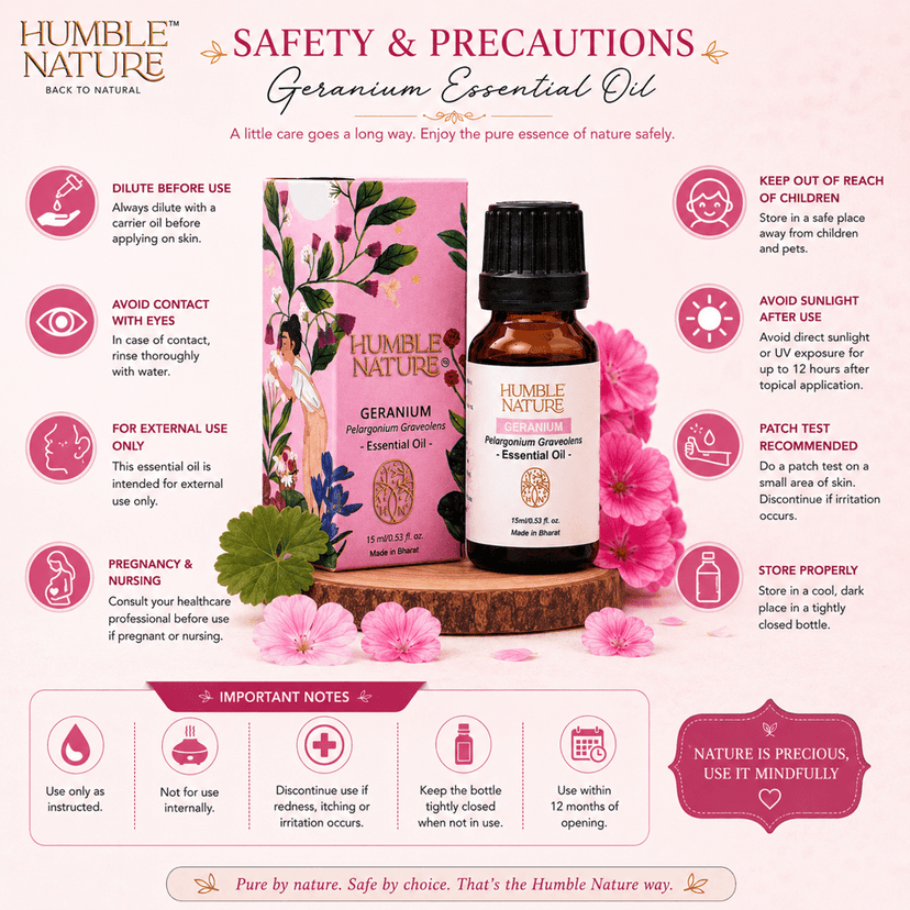 Humble Nature Geranium Essential Oil 15ml | Steam Distilled Natural Plant Extract | Premium Aromatherapy Oil for Diffuser, Massage, Skin Care, Hair Care & Home Fragrance view 5