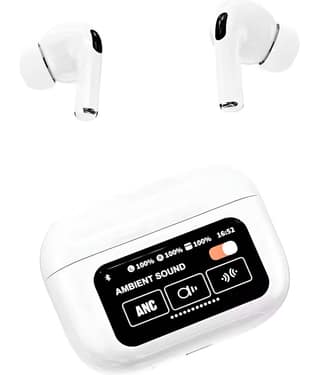 VEhop A9 TouchScreen ANC Bluetooth True Wireless (TWS) In Ear 32 Hours Playback Active Noise cancellation IPX4(Splash & Sweat Proof) White