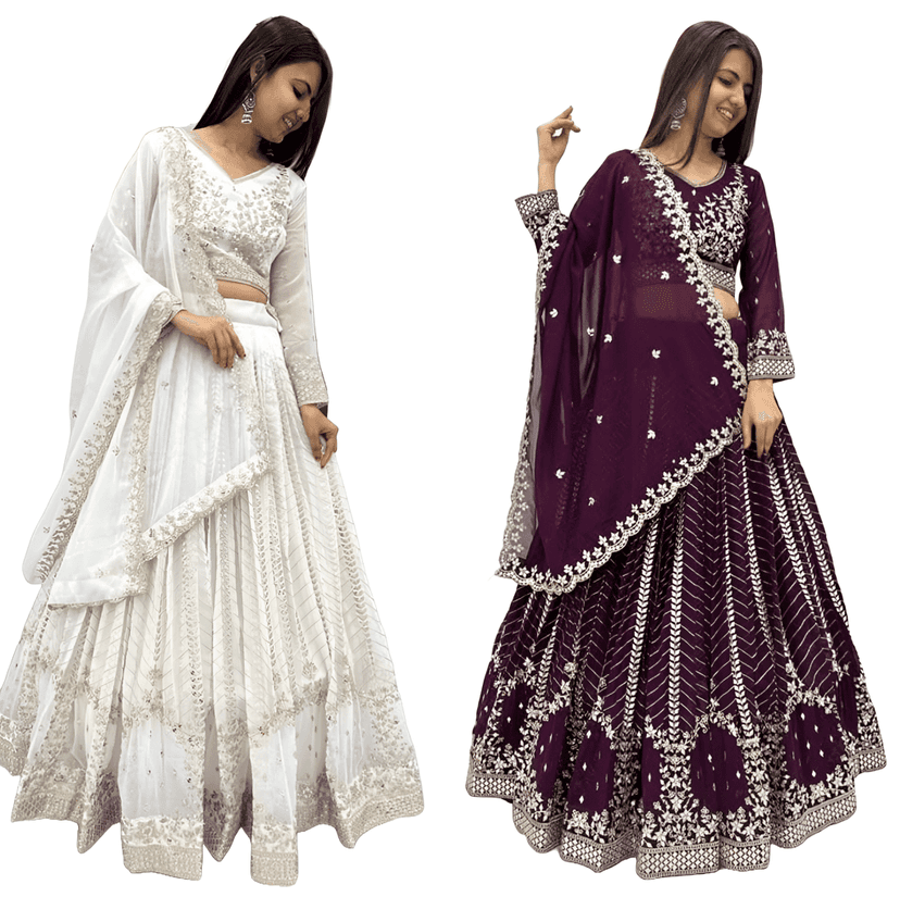 Purple White Lehenga Choli Readymade Stitched For Wedding Women Party Skirt Ready To Wear