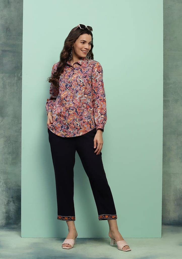 HOC Crafts Cotton Embroidered Printed Women's 2 PC Co-ord Set - Multicolor view 4