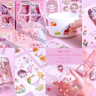 Cute Colorful 100-Piece Decorative Sticker Set (Pink, 6 Design Mix) | Waterproof Aesthetic Stationery | DIY Journaling & Crafting