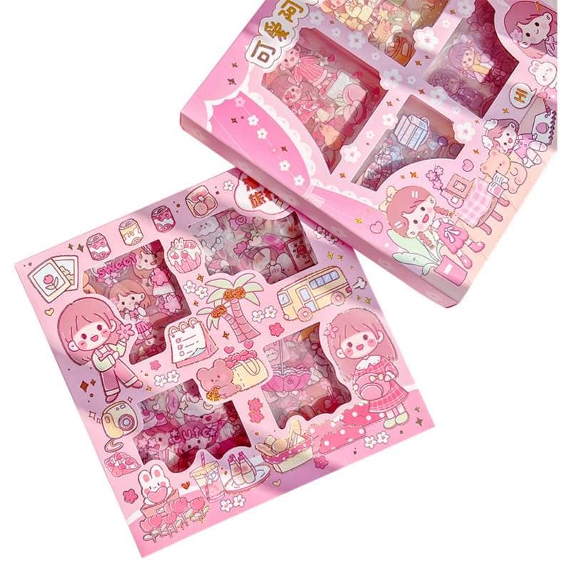 Cute Colorful 100-Piece Decorative Sticker Set (Pink, 6 Design Mix) | Waterproof Aesthetic Stationery | DIY Journaling & Crafting view 7
