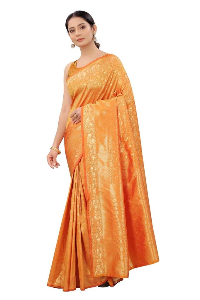 Women's Banarasi Zari Woven Design Saree With Unstiched Blouse Piece view 3