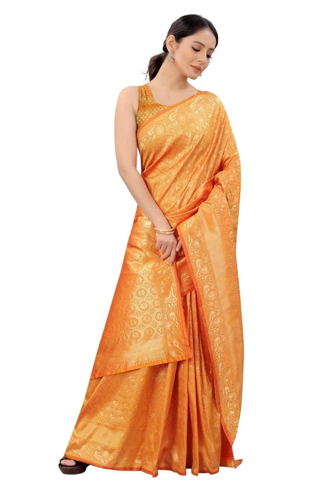 Women's Banarasi Zari Woven Design Saree With Unstiched Blouse Piece view 4