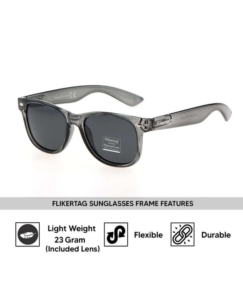 Flikertag Polarized Sunglasses With UV Protection For Men & Women | HD vision with Grey Lens [FTS 552 F4 Wayfarer Matte Grey Frame with Smoke lens, 52mm] view 2