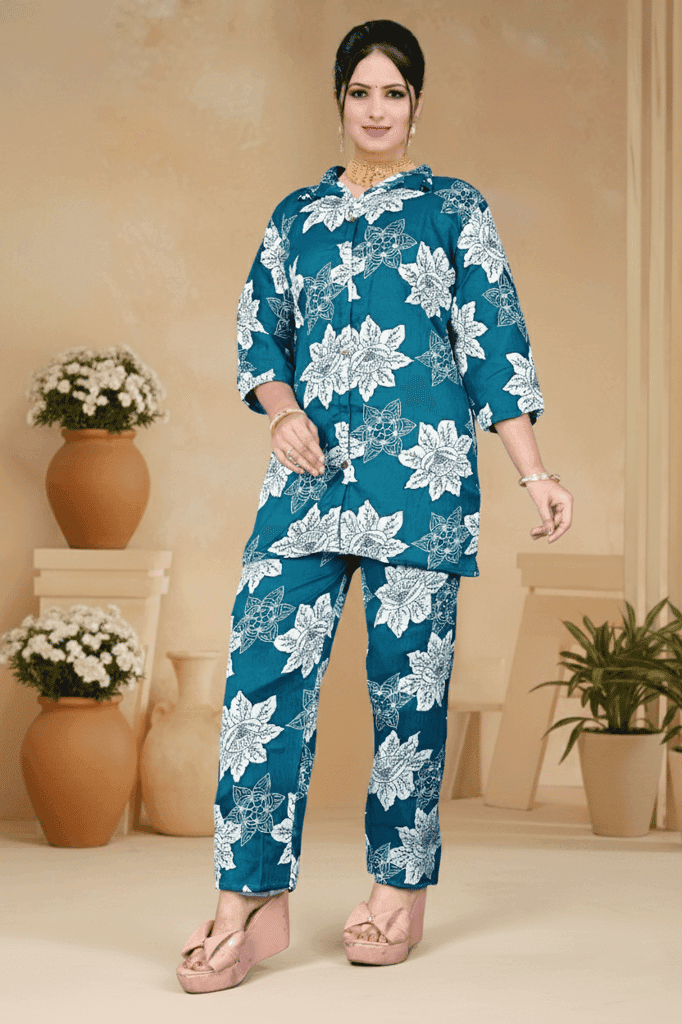 PickCell Printed Delta Fabric Coord Set for Women | Blue view 5