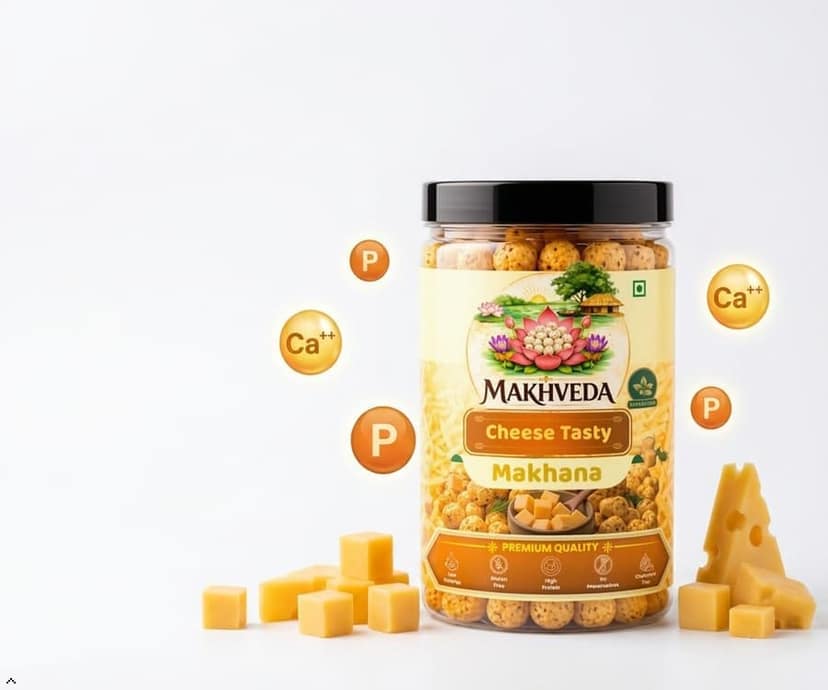 MAKHVEDA - Tasty Cheese Makhana | Roasted Fox Nuts | Popped Lotus Seeds | Healthy Snack | Low Calorie, High Protein, Gluten Free | Cheesy & Crunchy Delight view 3
