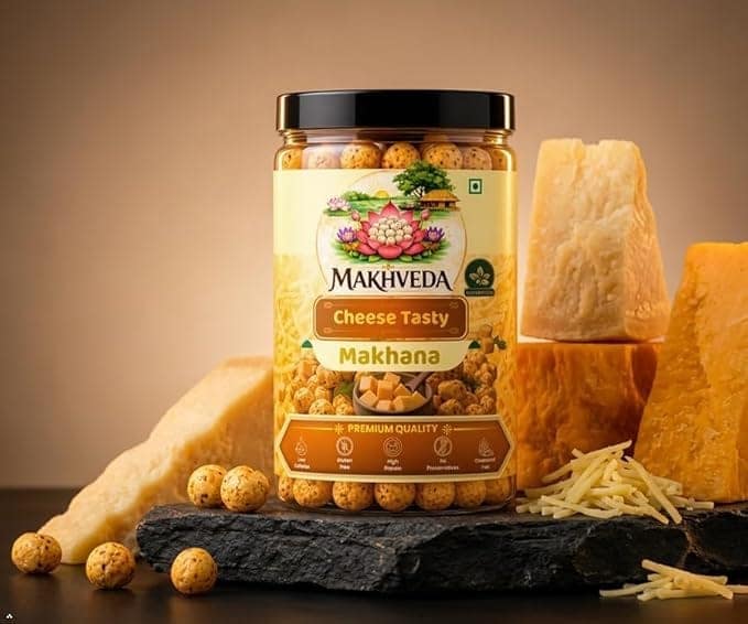 MAKHVEDA - Tasty Cheese Makhana | Roasted Fox Nuts | Popped Lotus Seeds | Healthy Snack | Low Calorie, High Protein, Gluten Free | Cheesy & Crunchy Delight view 5