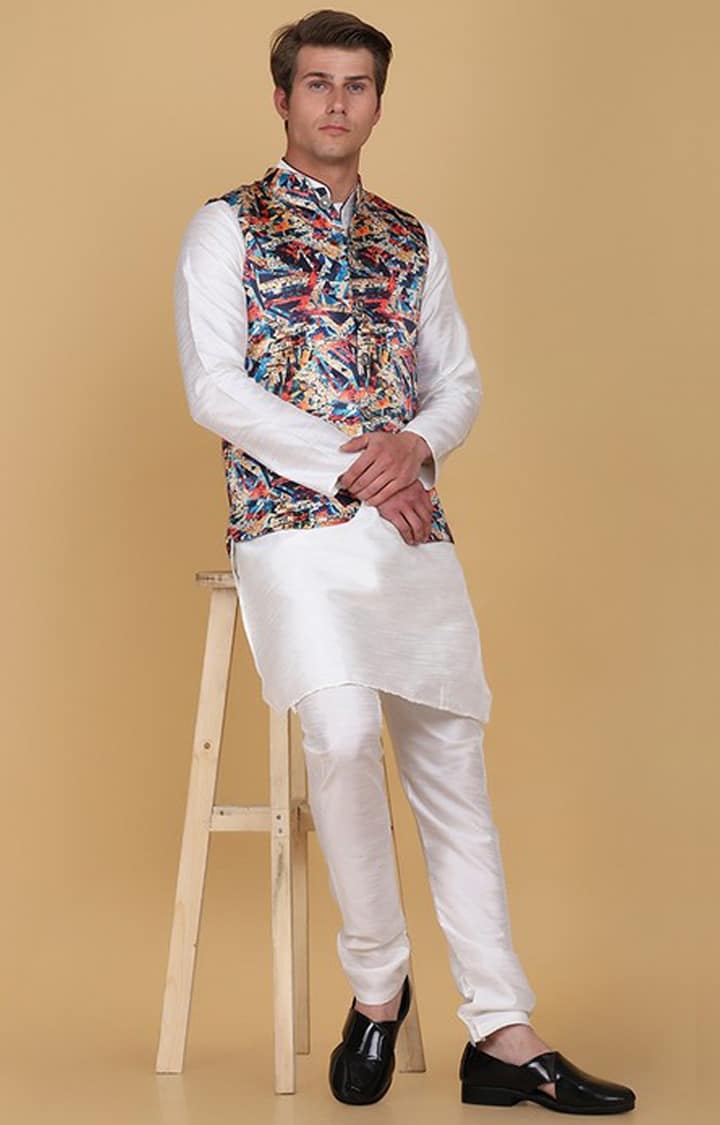 Tahvo Men Slim Fit Printed Nehru Jacket With Kurta Pyjama view 2