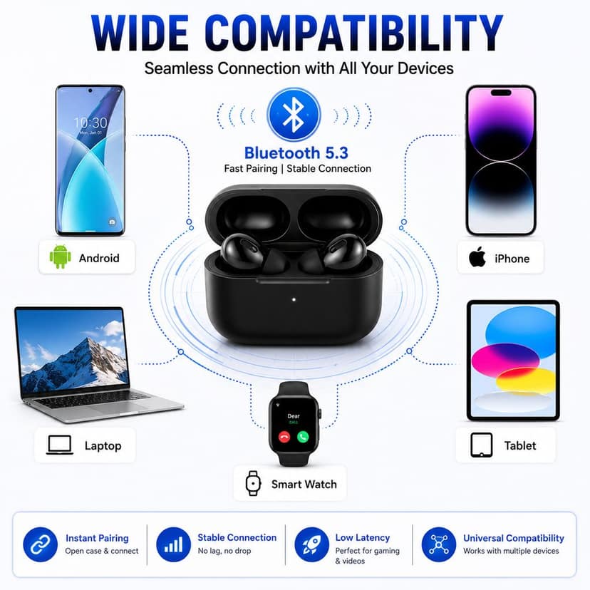 Tarendra TWS Wireless Earbuds Bluetooth 5.3 with Touch Control | Type-C Fast Charging Case | Deep Bass Earphones with Mic view 7