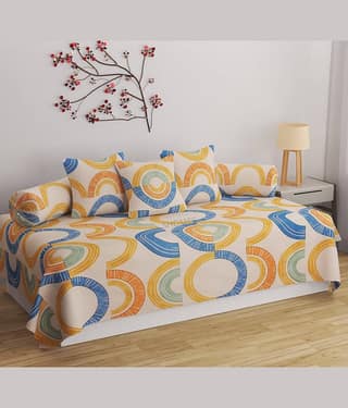 SHOMES Cotton Abstract Diwan Set 6 Pcs - Orange