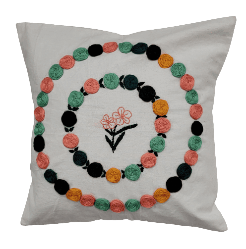 Nirjhari Crafts Hand Emroidered 100% Cotton White with Colorful Design Cushion Cover Set (Pack of 4) view 3