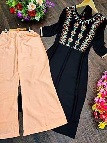 BT WITH BUY & TRY Women's Rayon Kurti Set | Kurti with Palazzo | Kurta Set for Women | Palazoo Set - Black view 5