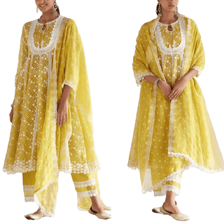 Yellow Ready to wear indian salwar kameez Dupatta for women anarkali designer pakistani dresses Festival 3 piece