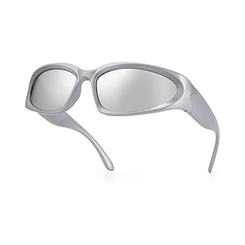 4Flaunt Futuristic Series Wraparound Y2K Sunglasses For Men & Women | UV Protected | Full Rim Trending & Stylish Shades | Free Size (C1 - Silver Frame/Silver Mirrored Lens) view 4