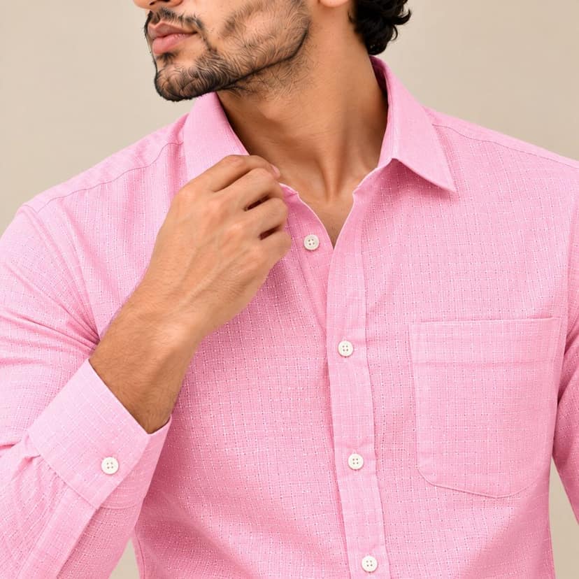 Men's Pink Textured Full Sleeve Shirt view 5