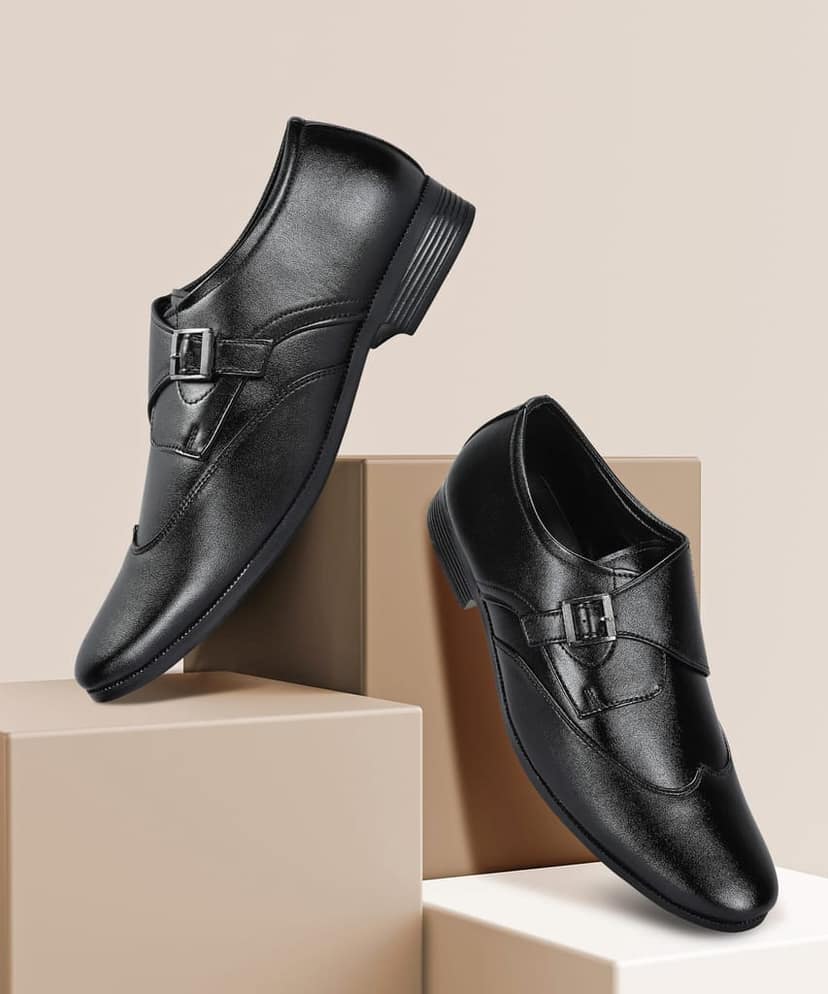 Paragon Men's Black Formal Shoes with Buckle| Durable & Sturdy for Outdoor Wear view 7