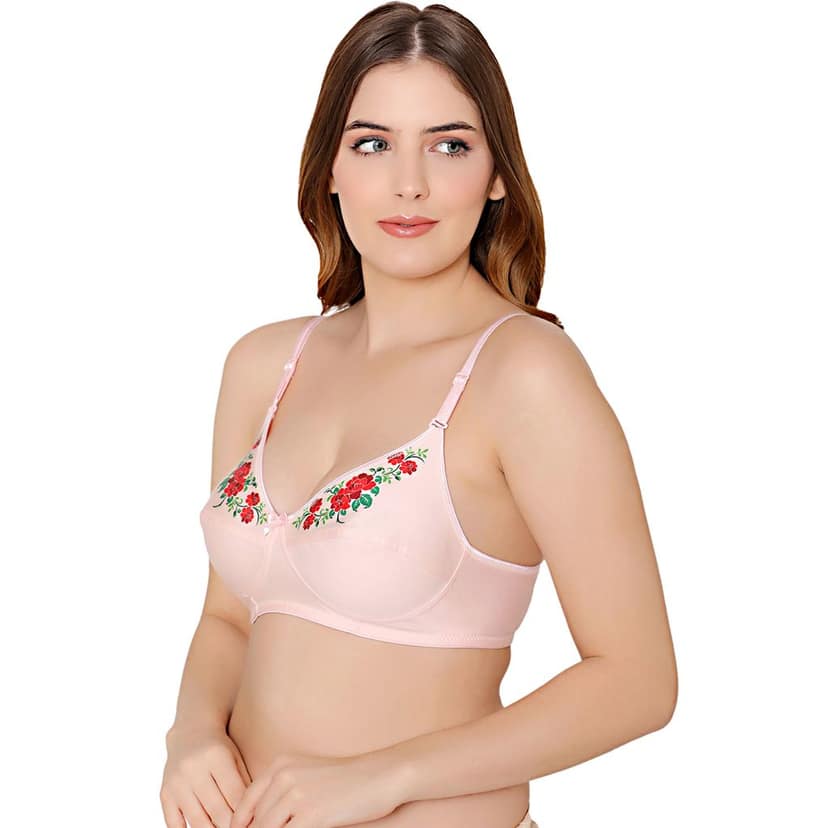 Bodycare polycotton wirefree convertible straps floral cup non padded Bra-5510ECRU view 2