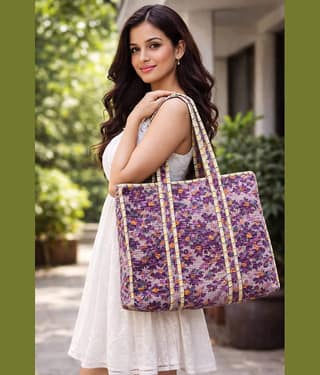 Frionkandy Tote Bag Cotton Set of 1 ( Navy Blue )